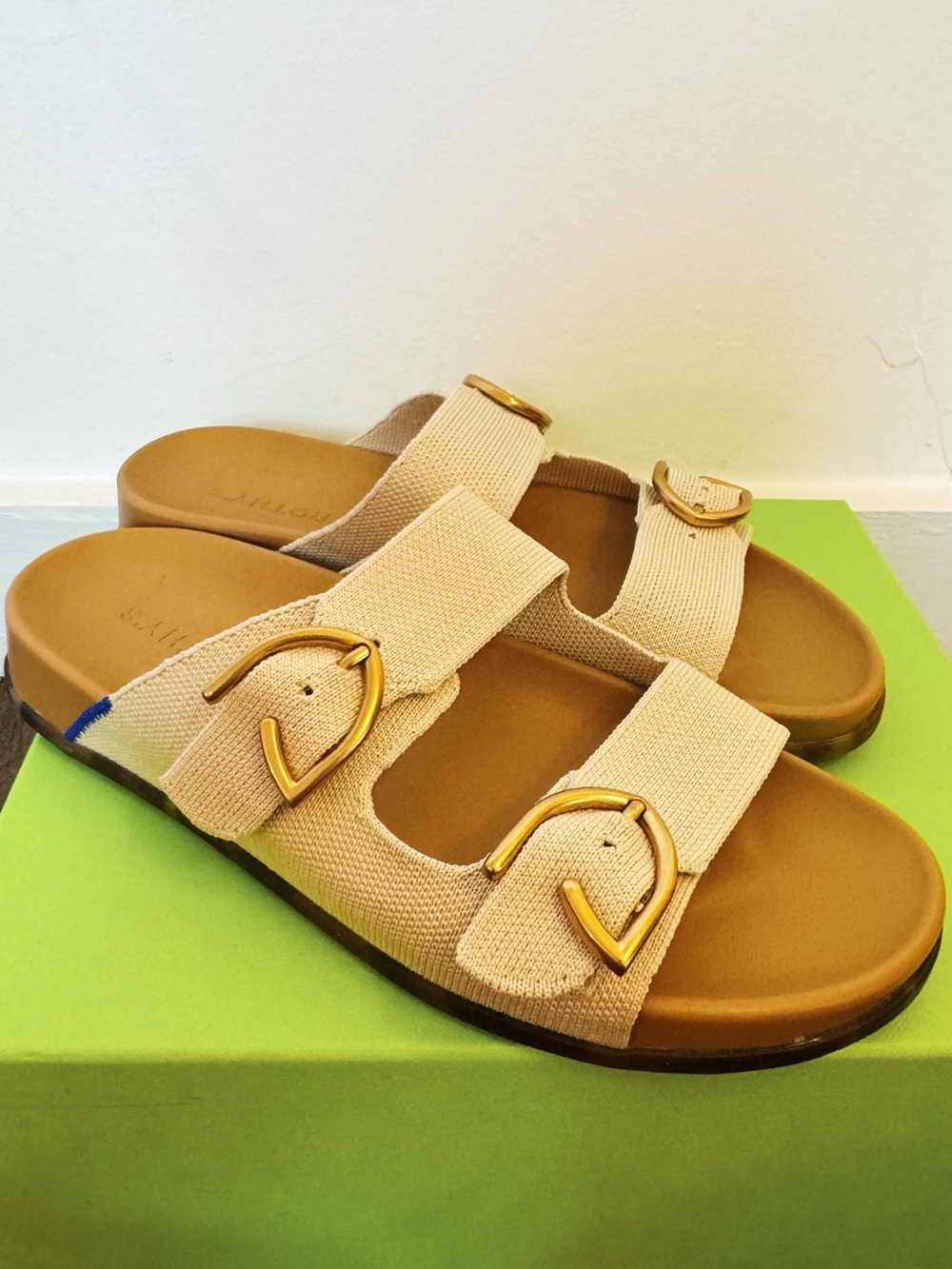 NEW Rothy’s The Buckle Beige Double-Buckle Women's Slide Sandals